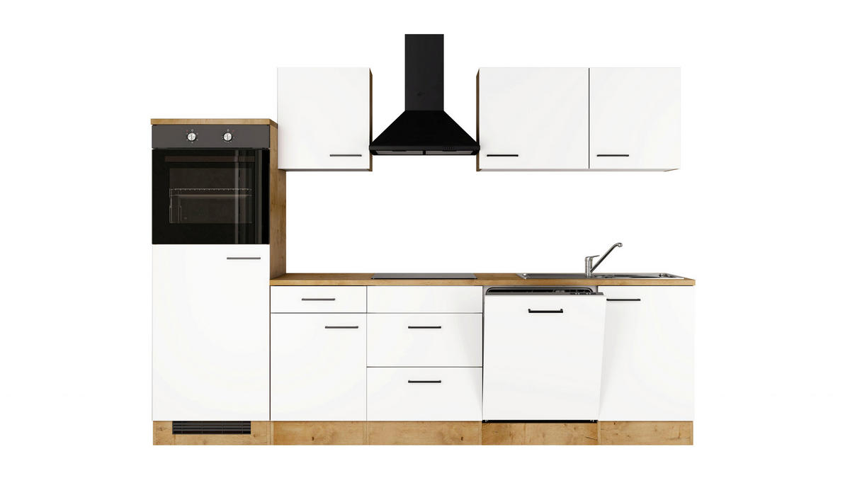 KÜCHENBLOCK 280 cm  in Eichefarben, Magnolie  - Eichefarben/Magnolie, Trend, Holzwerkstoff/Metall (280cm) - FlexWell