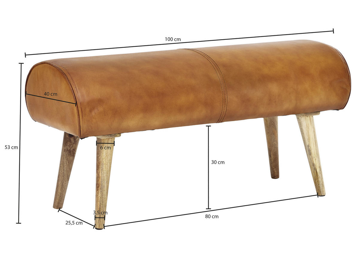 KLOP BREZ NASLONA, usnje rjava  - naravne barve/rjava, Moderno, les/usnje (100/53/40cm) - MID.YOU
