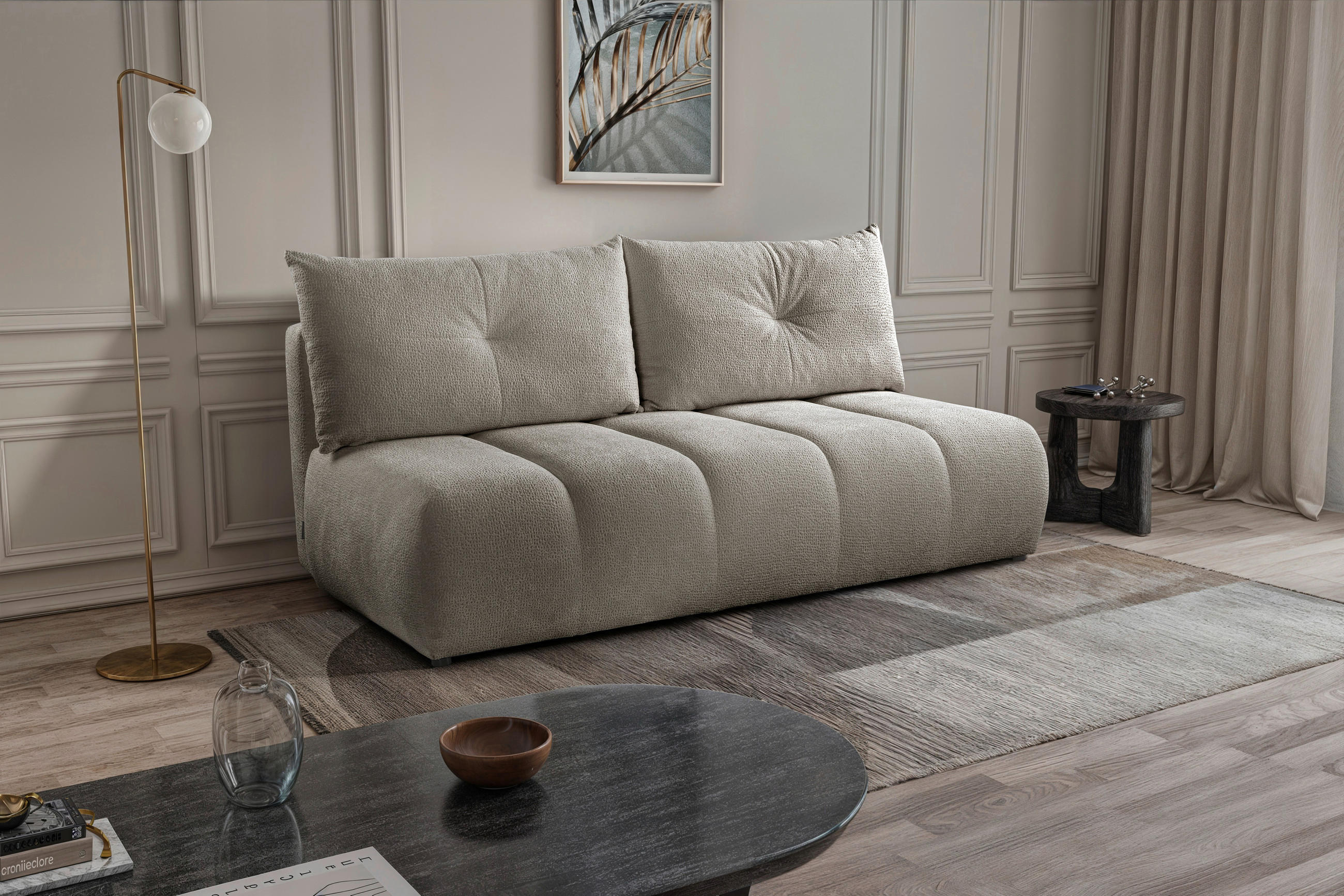 SCHLAFSOFA  mit Bettkasten erhältlich, Bettfunktion erhältlich Struktur Hellgrau  - Creme/Hellgrau, Design, Holz/Textil (209/100/103cm) - MID.YOU