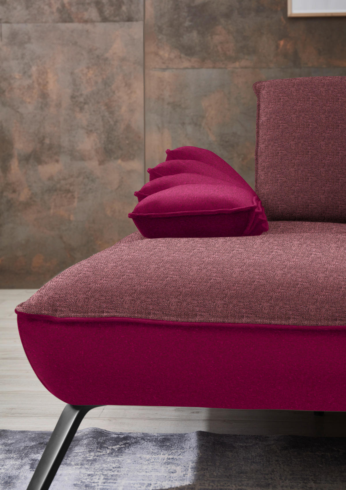 ECKSOFA in Flachgewebe Aubergine  - Aubergine/Schwarz, Design, Textil/Metall (191/301cm) - Moderano
