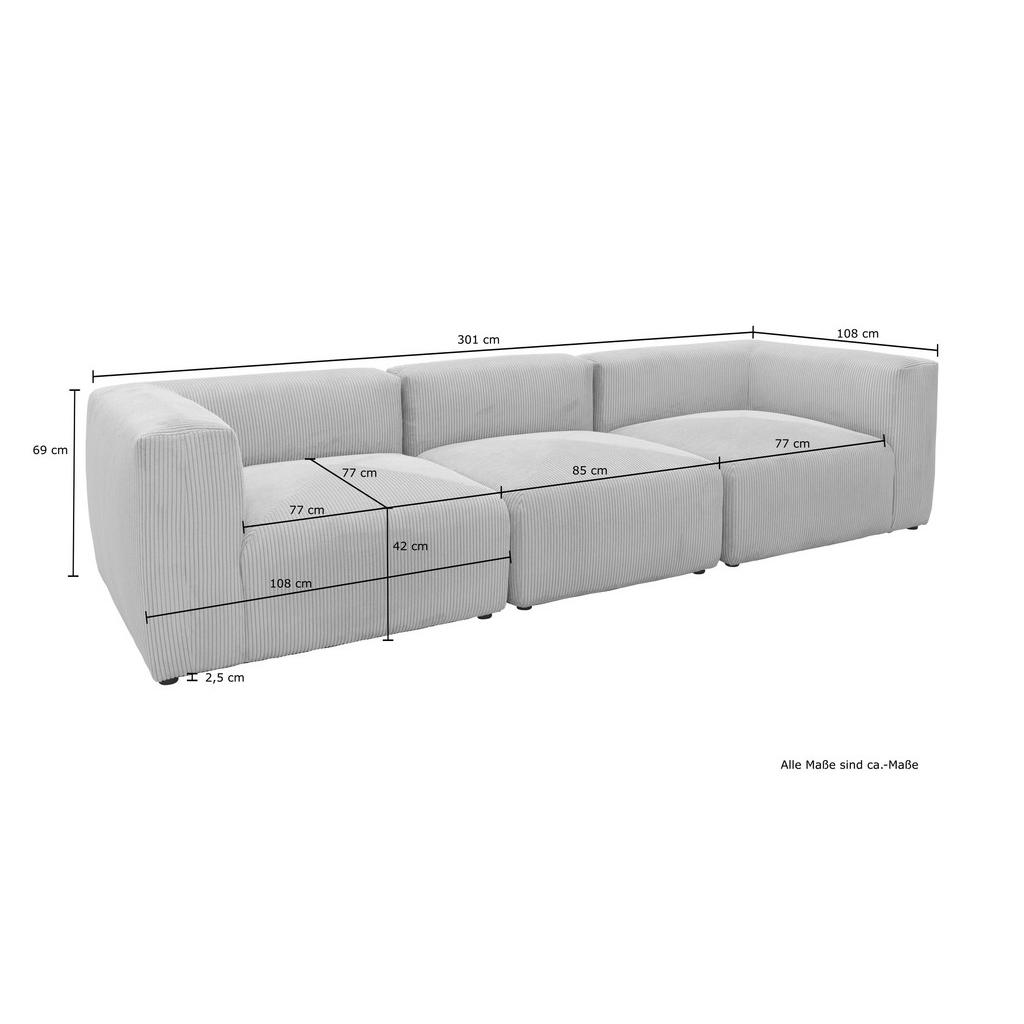 Thumbnail - Mid.you 3-Sitzer-Sofa, Schlamm, Textil, Uni, 301x69x108 cm, Made in EU, FSC Mix, erweiterbar, planbar, Rücken echt, Armt...