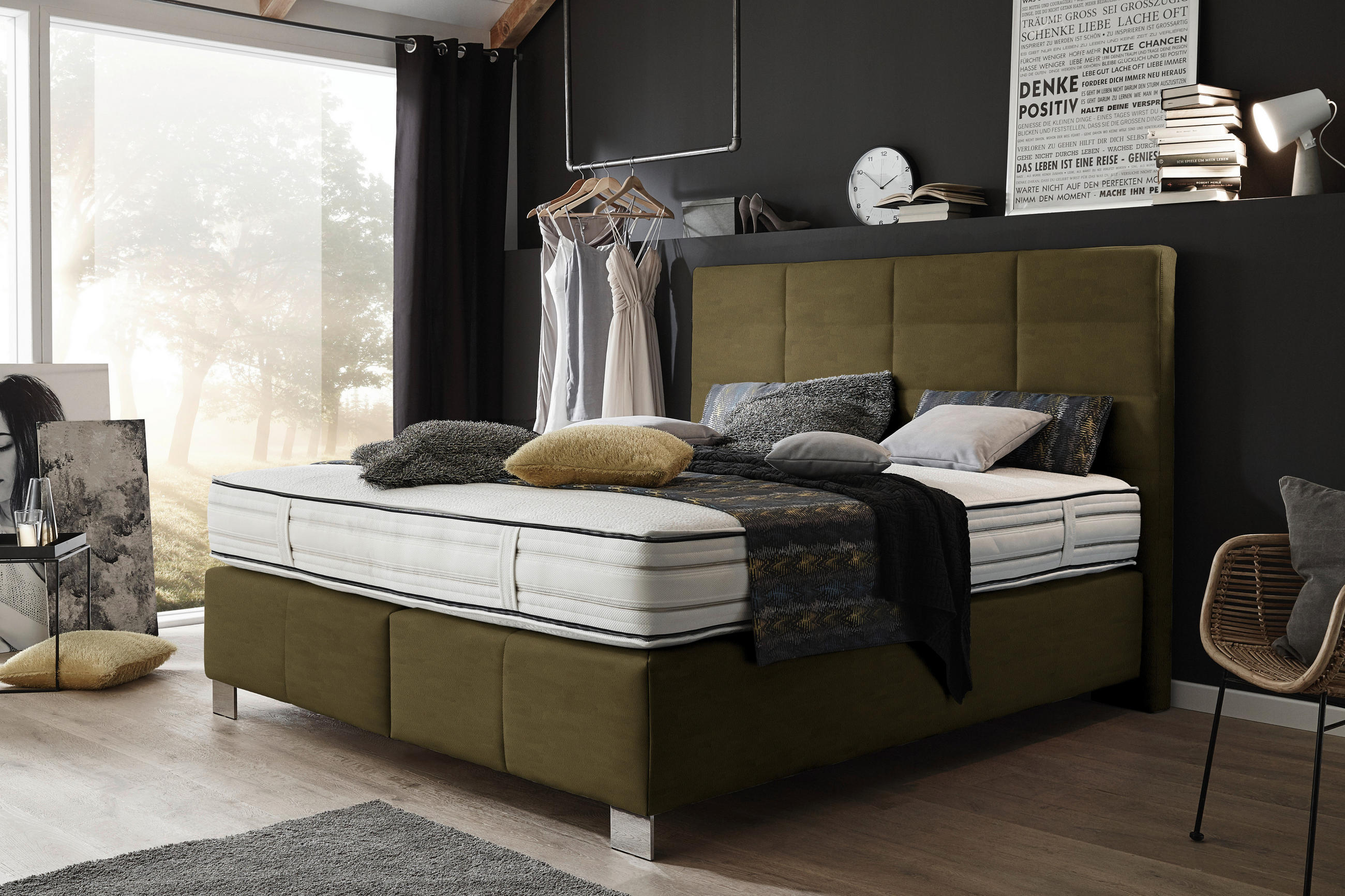 BOXSPRINGBETT 180/200 cm  in Olivgrün  - Alufarben/Olivgrün, Konventionell, Holzwerkstoff/Textil (180/200cm) - Dieter Knoll