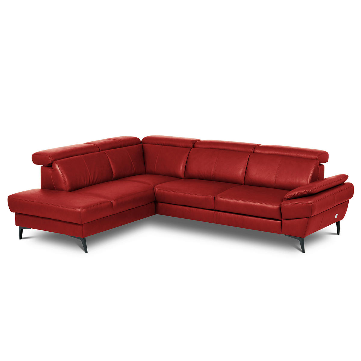 ECKSOFA Rot Echtleder Lederlook Bettkasten, Rücken echt, Armteilverstellung, Relaxfunktion, Kopfteilverstellung  - Rot/Schwarz, Design, Leder/Textil (211/264cm) - Livetastic