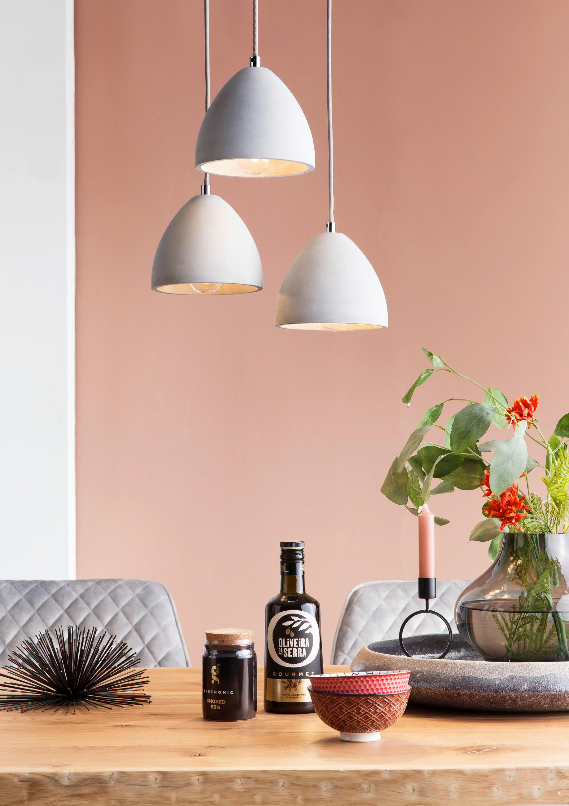 HÄNGELEUCHTE 38/120/38 cm  - Grau, Design, Stein/Metall (38/120/38cm) - P & B