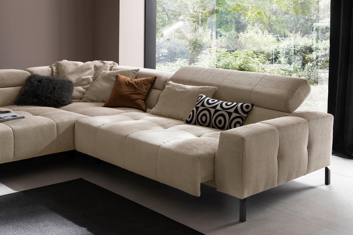 ECKSOFA in Cord Taupe  - Taupe/Schwarz, Konventionell, Textil/Metall (219/311cm) - Hom`in