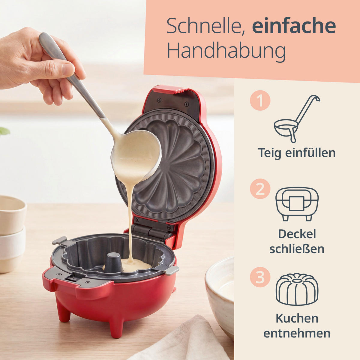 WAFFELEISEN  - Hellrot, Basics, Kunststoff (15,5/19/12cm) - ADE