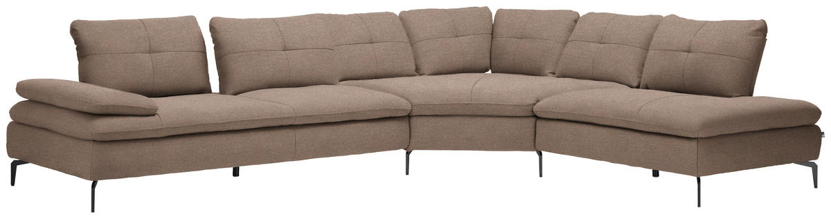 ECKSOFA in Flachgewebe Graubraun  - Graubraun/Schwarz, Design, Textil/Metall (344/271cm) - Chilliano