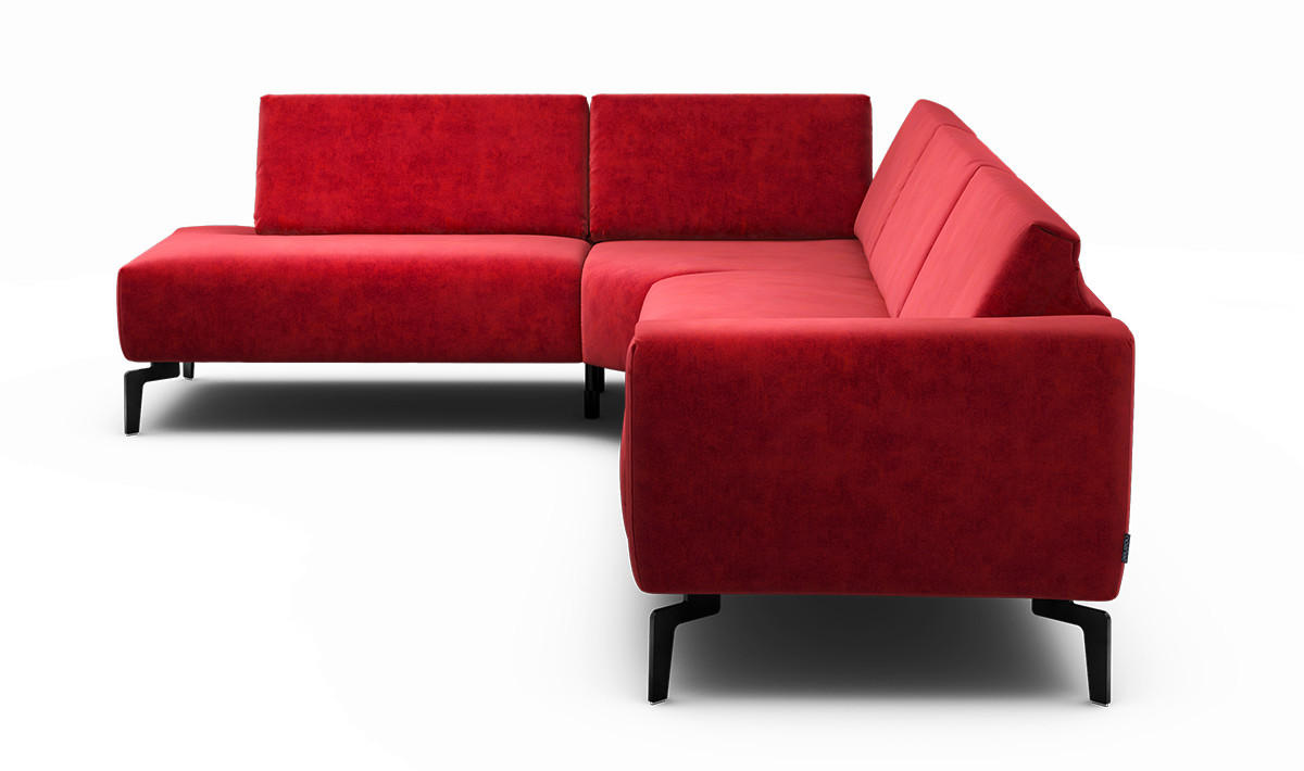 ECKSOFA Cosy Rot Samt  - Rot/Schwarz, Design, Textil/Metall (213/296cm) - SENSOO