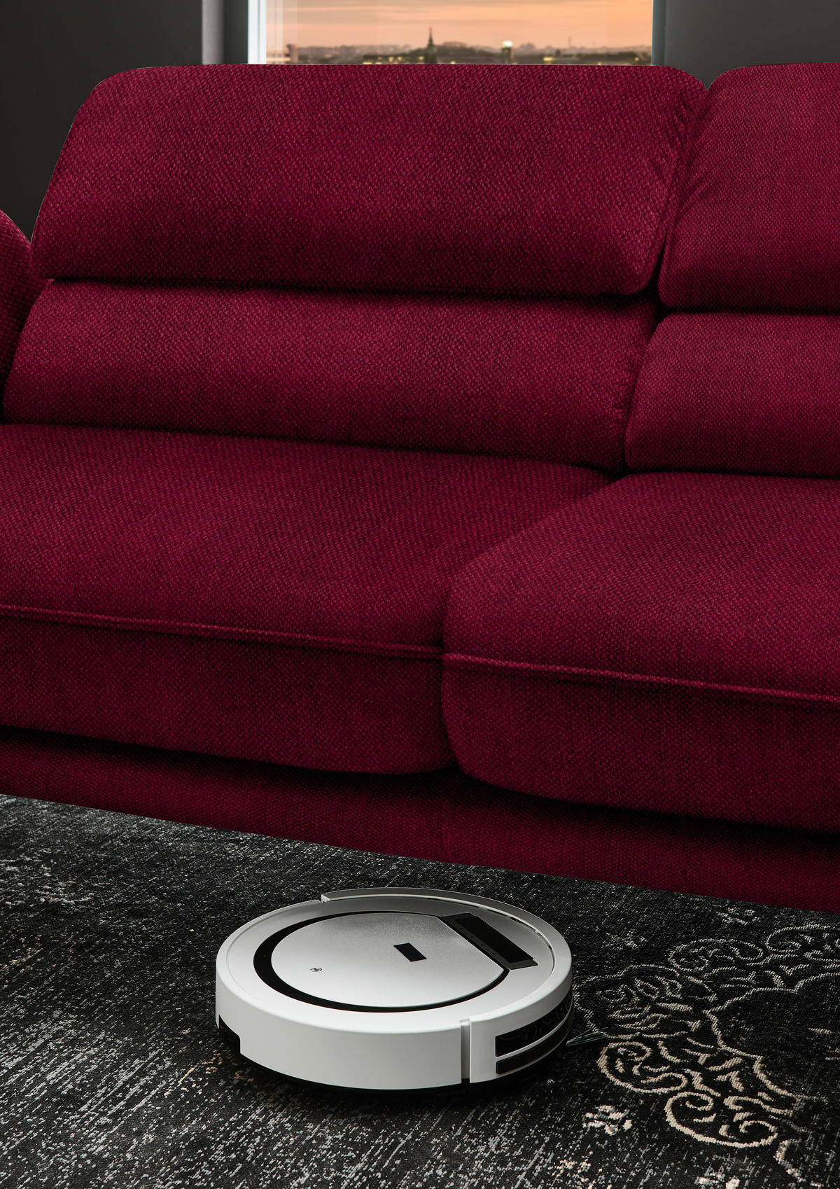 ECKSOFA in Velours Rot  - Rot/Schwarz, Design, Textil/Metall (283/153cm) - Valdera