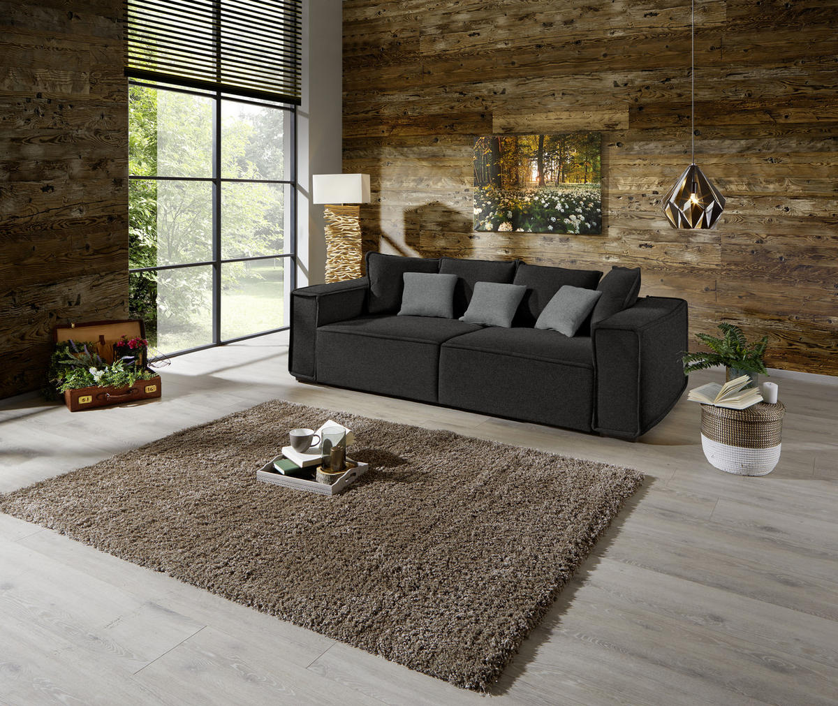 BIGSOFA Anthrazit, Grau  - Anthrazit/Grau, MODERN, Holz/Textil (244/62/117cm) - MID.YOU