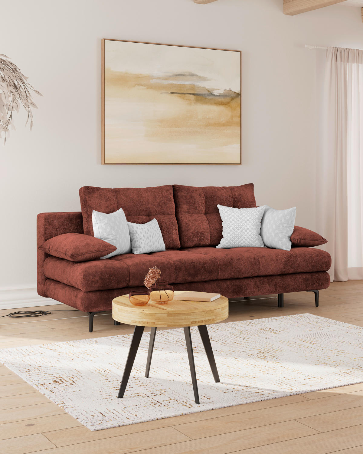 SCHLAFSOFA  mit Liegefunktion, Schlafen auf Sitzhöhe, Rücken echt Chenille Bordeaux  - Bordeaux/Schwarz, KONVENTIONELL, Textil/Metall (203/94/96cm) - Carryhome