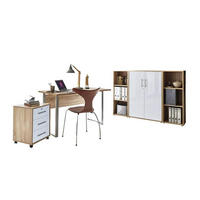 BÜRO erweiterbar, abschließbar Sonoma Eiche, Weiß Hochglanz - Weiß Hochglanz/Sonoma Eiche, MODERN, Holzwerkstoff/Metall - MID.YOU
