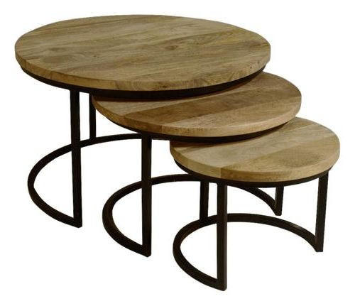 SATZTISCH Mangoholz massiv rund Braun  - Schwarz/Braun, MODERN, Holz/Metall (72/72/46cm) - MID.YOU