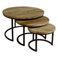SATZTISCH Mangoholz massiv rund Braun  - Schwarz/Braun, MODERN, Holz/Metall (72/72/46cm) - MID.YOU
