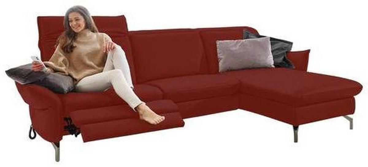 ECKSOFA Rot Lederlook (vegan)  - Rot/Nickelfarben, MODERN, Textil/Metall (233/179cm) - Livetastic
