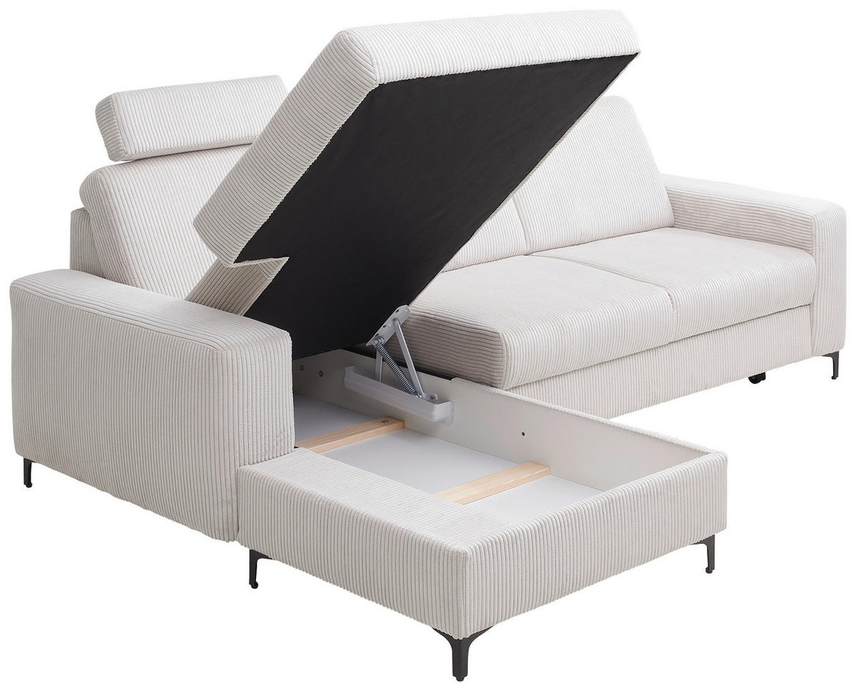 ECKSOFA in Cord Weiss, Perlmutt  - Weiss/Perlmutt, Konventionell, Textil/Metall (167/247cm) - Stylife