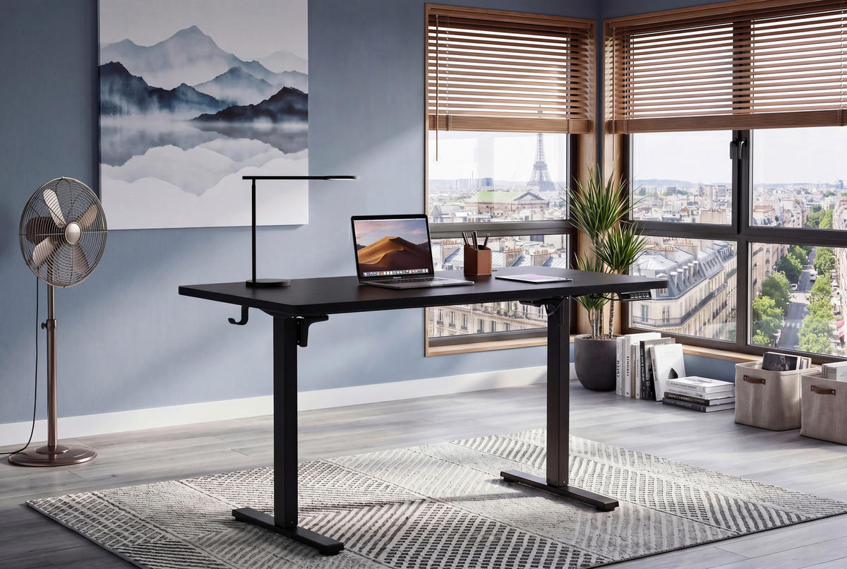SCHREIBTISCH 140/70/72/118 cm Schwarz elektrisch höhenverstellbar  - Schwarz, MODERN, Holzwerkstoff/Metall (140/70/72/118cm) - Livetastic