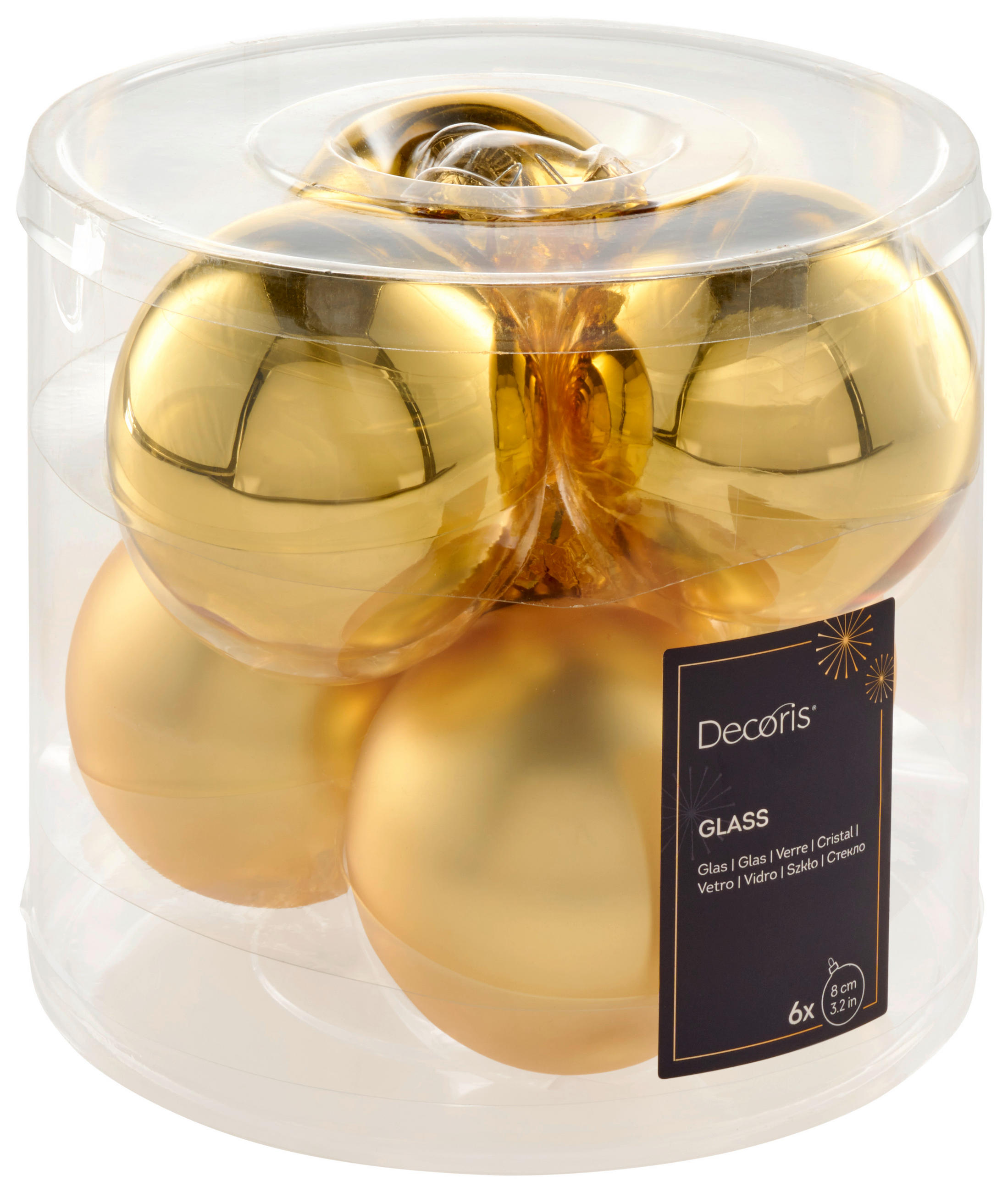 CHRISTBAUMKUGEL-SET 8 cm 6-teilig  - Goldfarben, KONVENTIONELL, Glas (8cm)