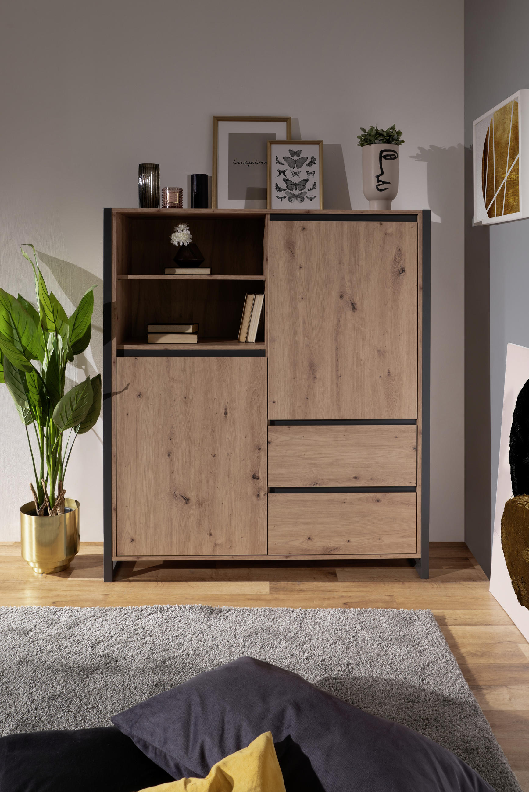 HIGHBOARD  in 120/140/40 cm  - Eichefarben/Anthrazit, MODERN, Holzwerkstoff (120/140/40cm) - MID.YOU