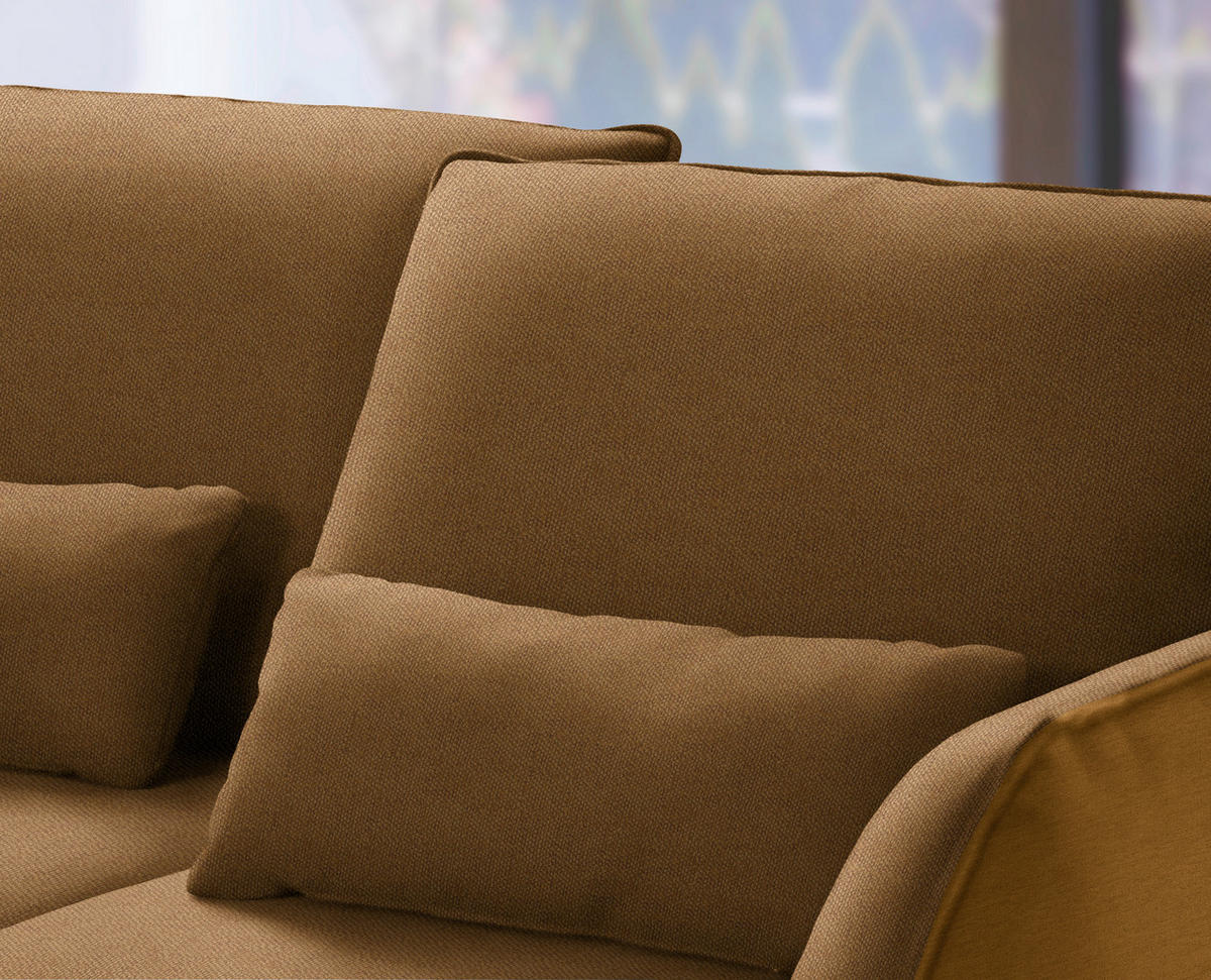 ECKSOFA in Flachgewebe Dunkelgelb  - Dunkelgelb/Schwarz, Design, Textil/Metall (250/310cm) - Moderano