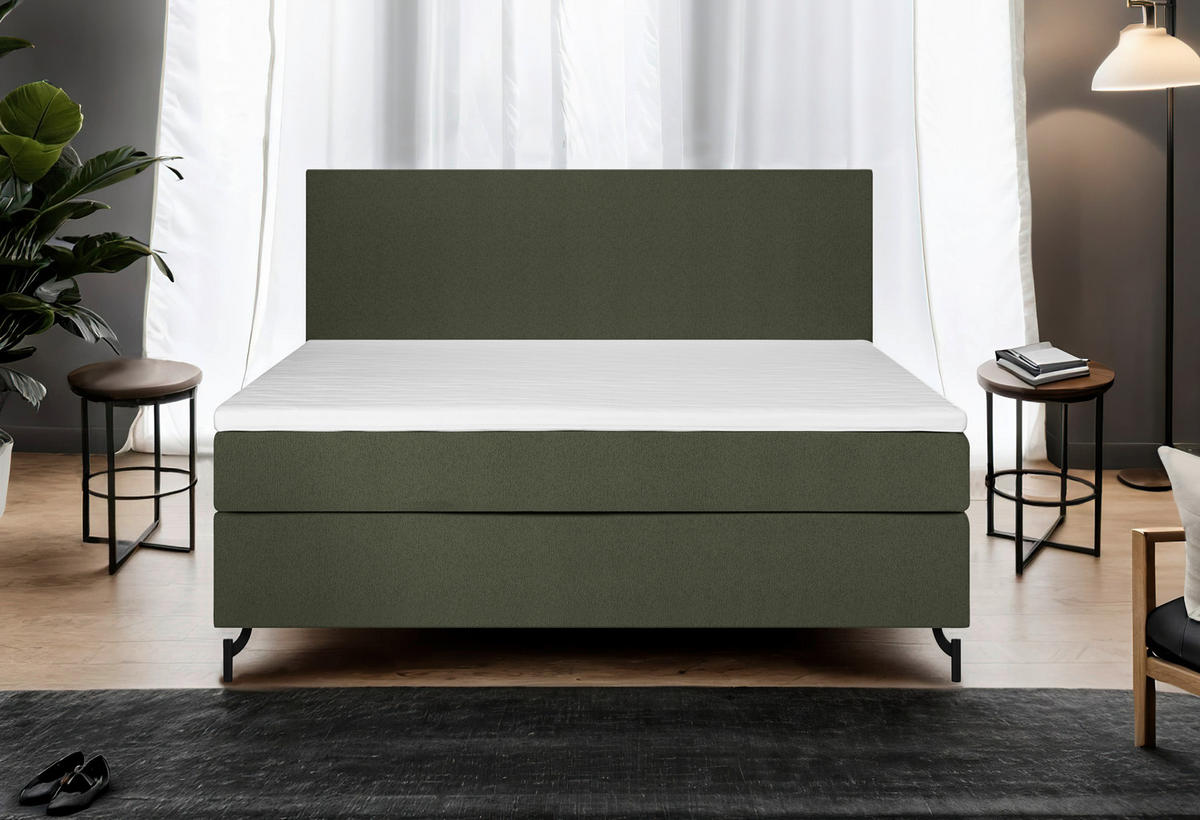 BOXSPRINGBETT 160/200 cm  in Dunkelgrün  - Dunkelgrün/Schwarz, Modern, Textil (160/200cm) - MID.YOU