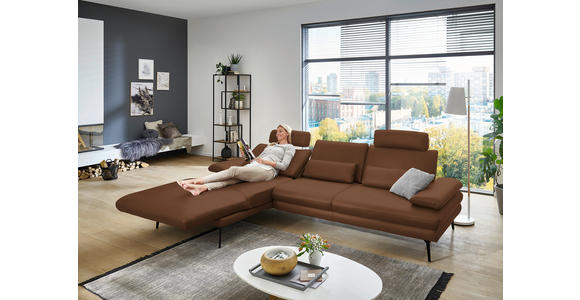 ECKSOFA in Echtleder Hellbraun 180/310 cm - Hellbraun/Schwarz, Design, Leder/Metall (180/310cm) - Dieter Knoll