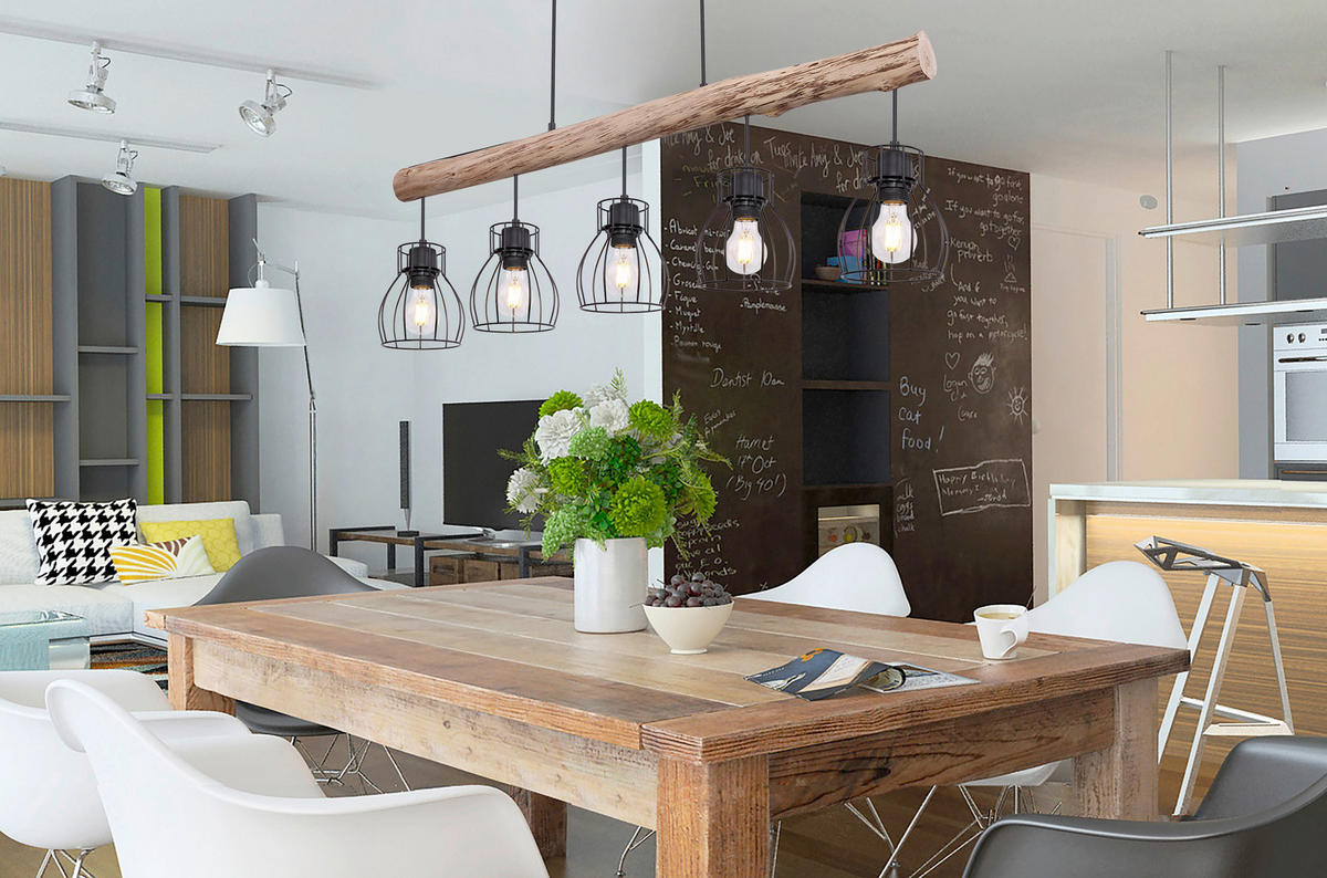 HÄNGELEUCHTE 100/13,6/140 cm    - Schwarz/Naturfarben, Trend, Holz/Metall (100/13,6/140cm) - Marama