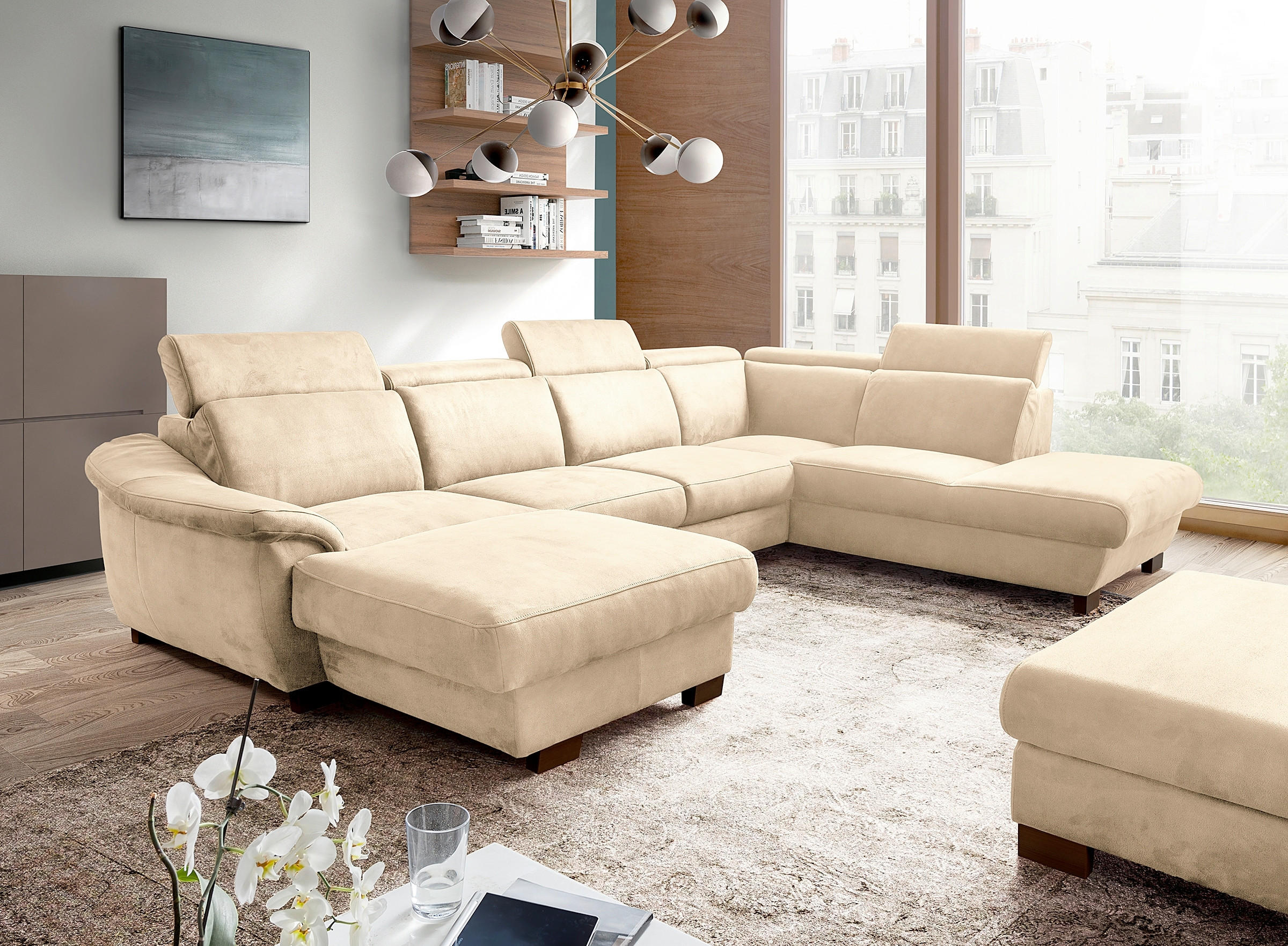 WOHNLANDSCHAFT TREND in Mikrofaser Beige  - Wengefarben/Beige, Design, Holz/Textil (238/347/273cm) - Livetastic