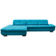 ECKSOFA Türkis Mikrofaser Kopfteilverstellung  - Türkis/Schwarz, Design, Textil/Metall (341/204cm) - Xora