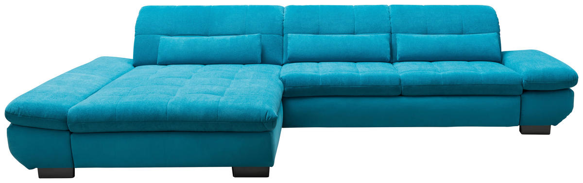 ECKSOFA Türkis Mikrofaser Kopfteilverstellung  - Türkis/Schwarz, Design, Textil/Metall (204/341cm) - Xora