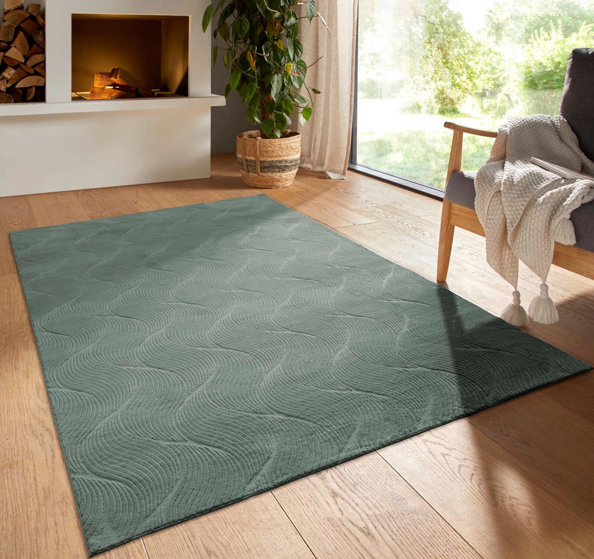 WEBTEPPICH  Wohnzimmer 120/170 cm Homestyle Hellgrün rechteckig  - Hellgrün, Design, Textil (120/170cm) - Novel