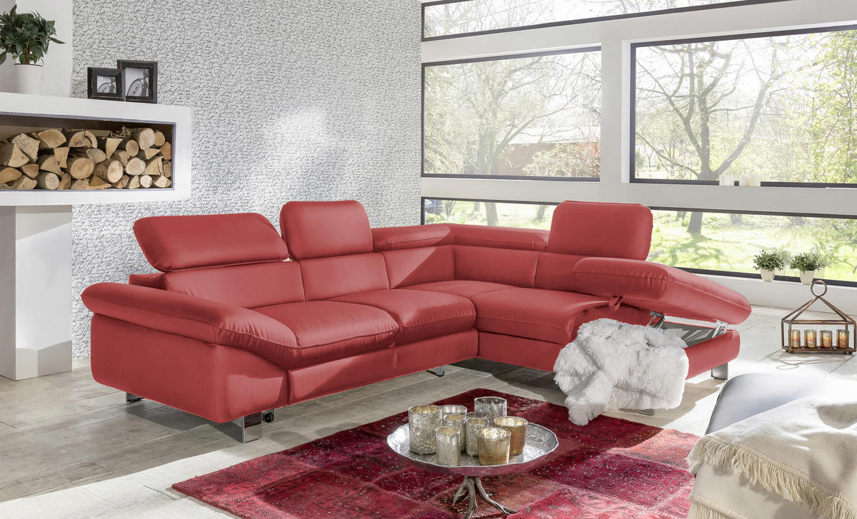 WOHNLANDSCHAFT in Lederlook Rot  - Chromfarben/Rot, Modern, Textil/Metall (266/214cm) - MID.YOU
