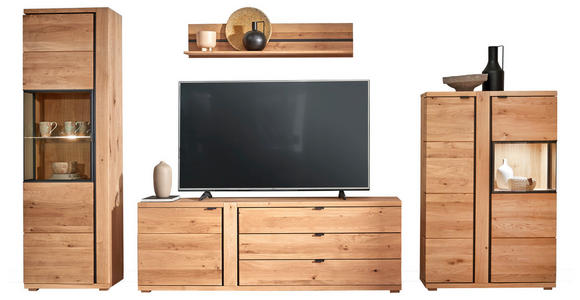 WOHNWAND  in Schwarz, Eichefarben  360/195,5/46.5 cm  - Eichefarben/Anthrazit, Natur, Glas/Holz (360/195,5/46.5cm) - Linea Natura