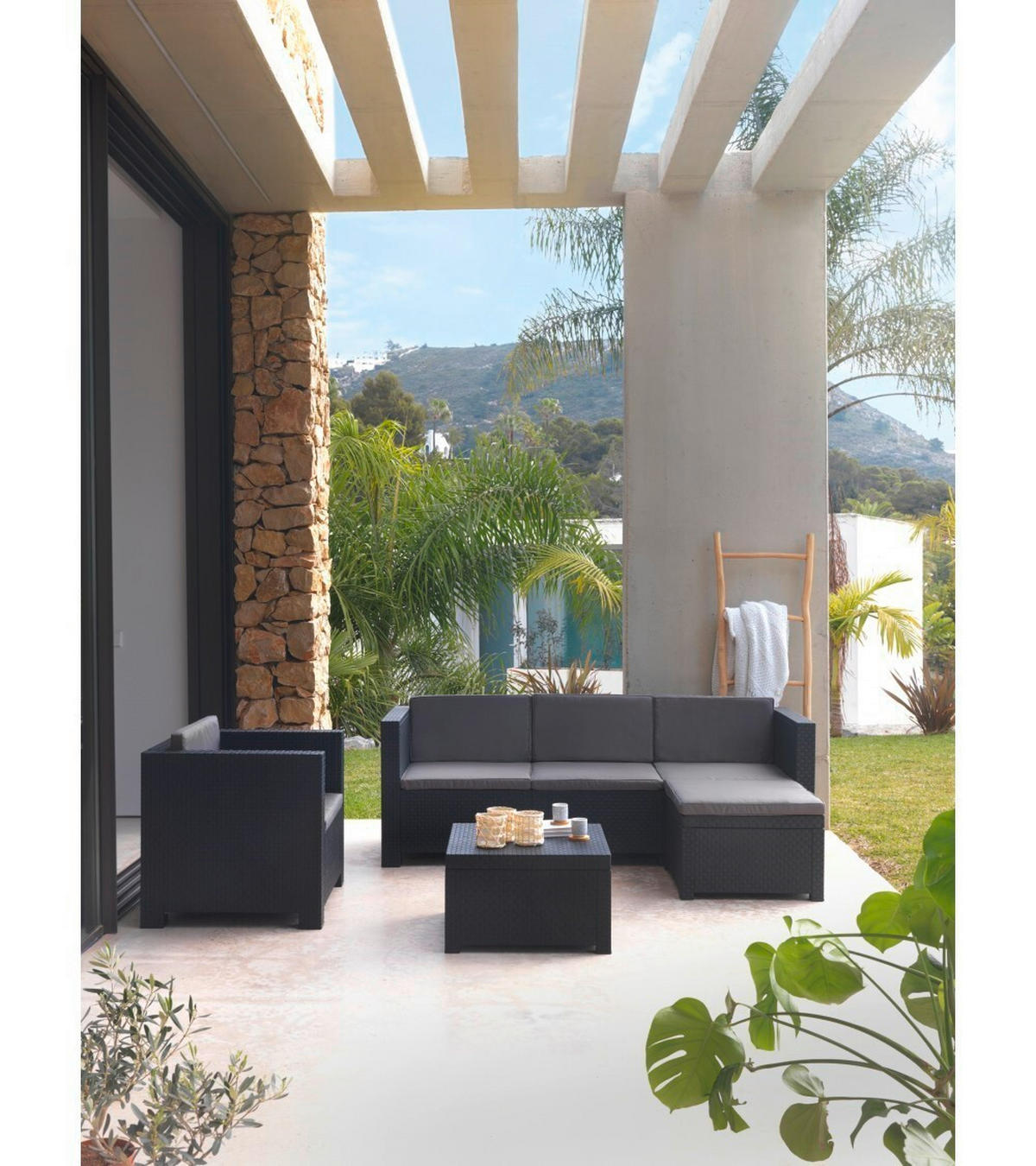 LOUNGEGARNITUR   160/80/60 cm  - Anthrazit, Basics, Kunststoff (160/80/60cm) - Gardenson