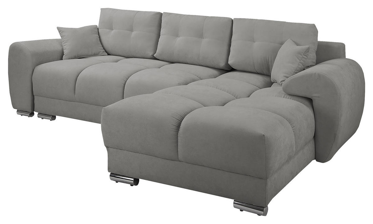 ECKSOFA in Mikrofaser Grau  - Silberfarben/Grau, Design, Textil/Metall (256/175cm) - Livetastic