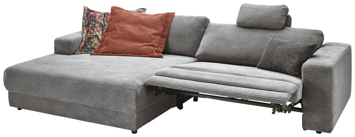 ECKSOFA in Cord Dunkelgrau  - Dunkelgrau/Schwarz, Design, Kunststoff/Textil (168/296cm) - Pure Home Lifestyle