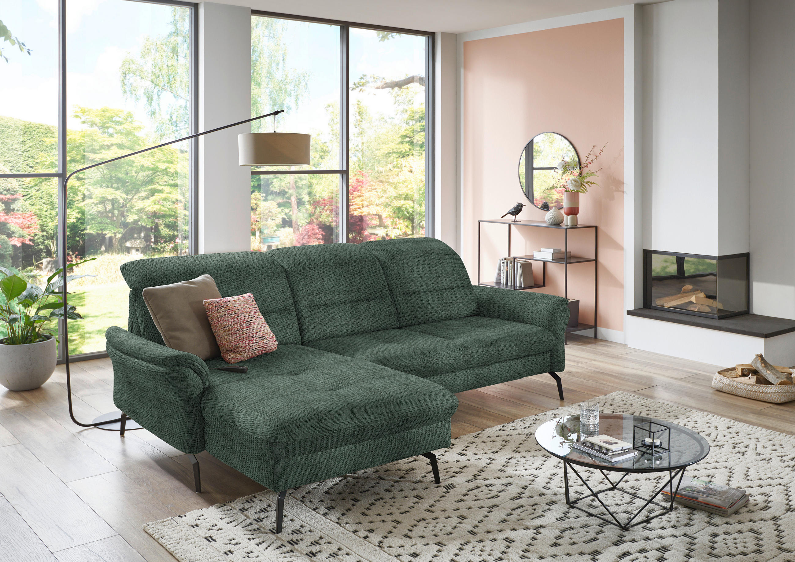 ECKSOFA in Flachgewebe Dunkelgrün  - Dunkelgrün/Schwarz, Konventionell, Textil/Metall (181/260cm) - Beldomo Speed