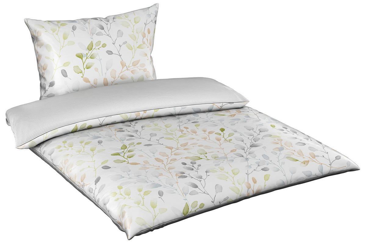 POSTEĽNÁ BIELIZEŇ, satén, zelená, biela, 140/200 cm - biela/zelená, Konventionell, textil (140/200cm) - Esposa