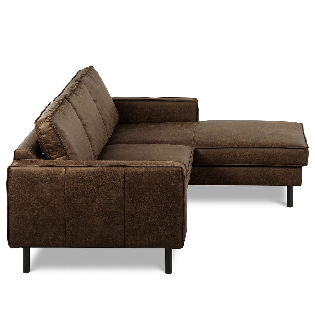 ECKSOFA Dunkelbraun Echtleder Lederlook Rücken echt  - Dunkelbraun/Schwarz, Design, Leder/Textil (166/238cm) - Livetastic