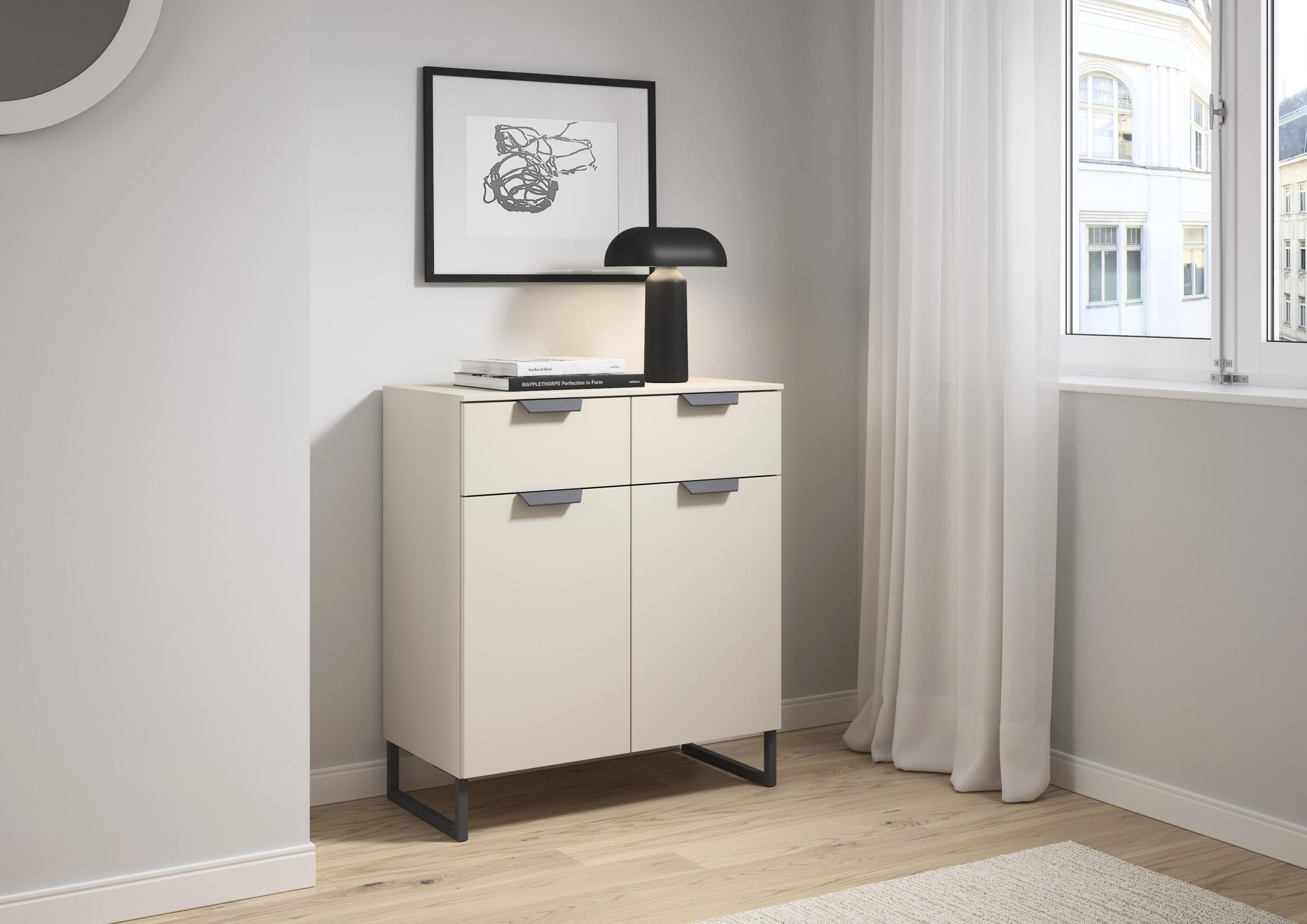 KOMMODE in 80/81/42 cm - Champagner/Dunkelgrau, Design, Holzwerkstoff/Metall (80/81/42cm) - Carryhome