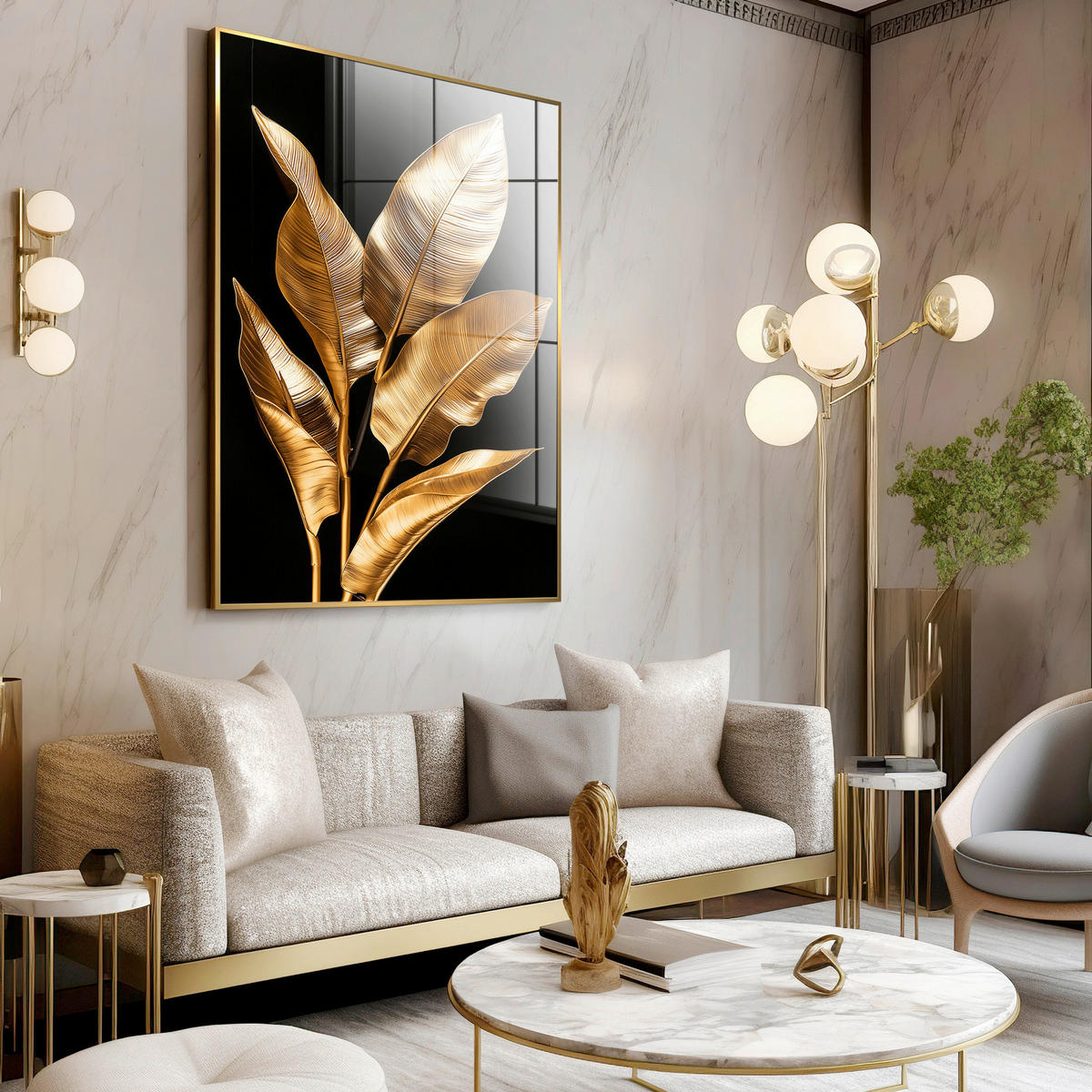 GLASBILD Blätter 80/120 cm  - Goldfarben/Schwarz, Basics, Glas/Holz (80/120cm)