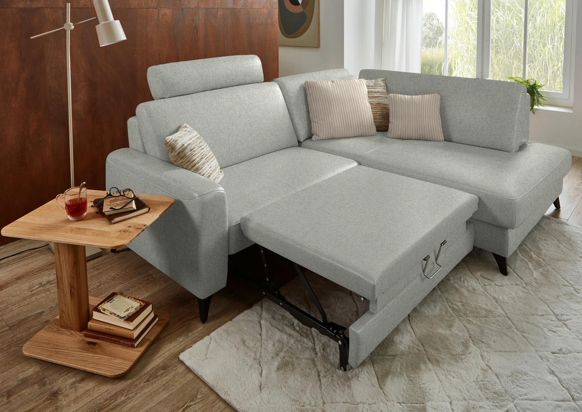 ECKSOFA  Chenille Hellgrau  - Hellgrau/Schwarz, Design, Textil/Metall (239/182cm) - Beldomo Comfort