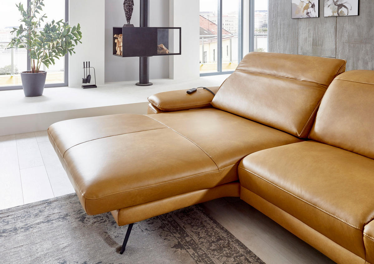 ECKSOFA in Echtleder Hellbraun  - Hellbraun/Schwarz, Design, Leder/Metall (328/193cm) - Dieter Knoll