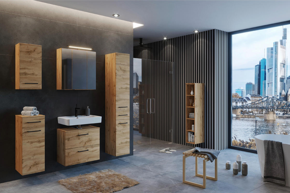 BADEZIMMER  in 90 cm  - Eichefarben, MODERN, Holzwerkstoff (90cm) - Held