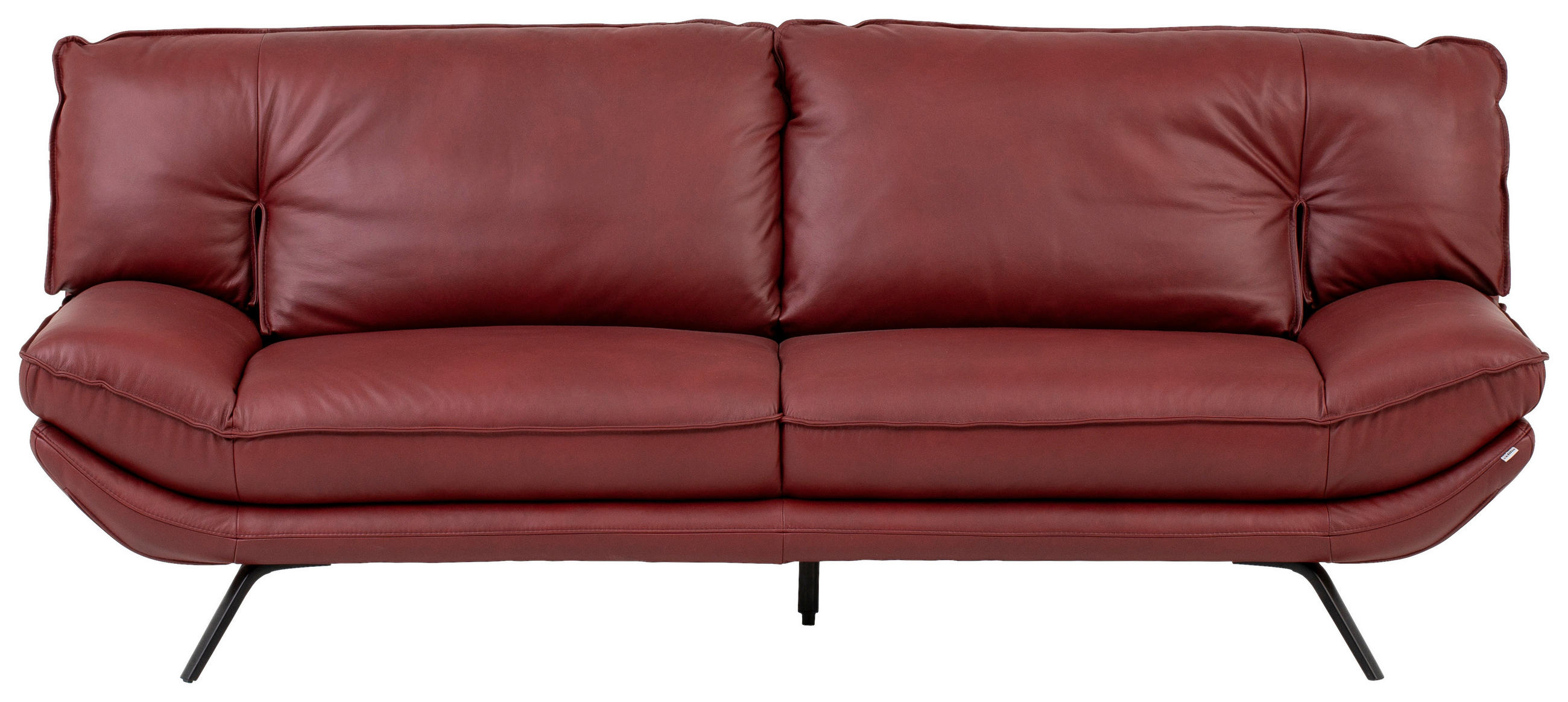 3-SITZER-SOFA  in Echtleder Bordeaux   - Bordeaux/Schwarz, Design, Leder/Metall (226/95/95cm) - Celina