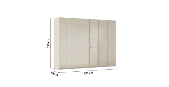 DREHTÜRENSCHRANK 301/223/60 cm,  in Champagner, 6-türig  - Champagner, Basics, Glas/Holzwerkstoff (301/223/60cm) - Novel