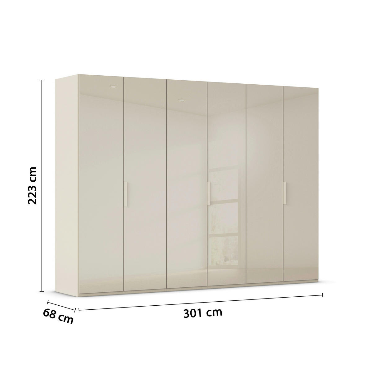 DREHTÜRENSCHRANK 301/223/60 cm,  in Champagner, 6-türig  - Champagner, Basics, Glas/Holzwerkstoff (301/223/60cm) - Novel