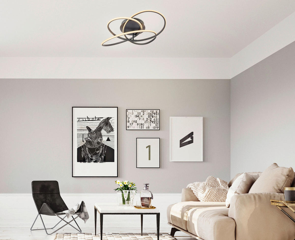 LED-DECKENLEUCHTE 60/12,7 cm   - Opal/Schwarz, Design, Kunststoff/Metall (60/12,7cm) - Globo