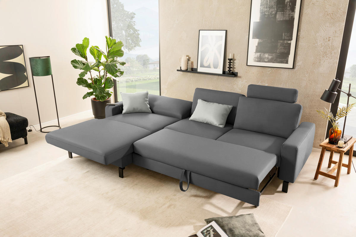 ECKSOFA Cord Grau  - Schwarz/Grau, Design, Textil/Metall (185/298cm) - Pure Home Lifestyle
