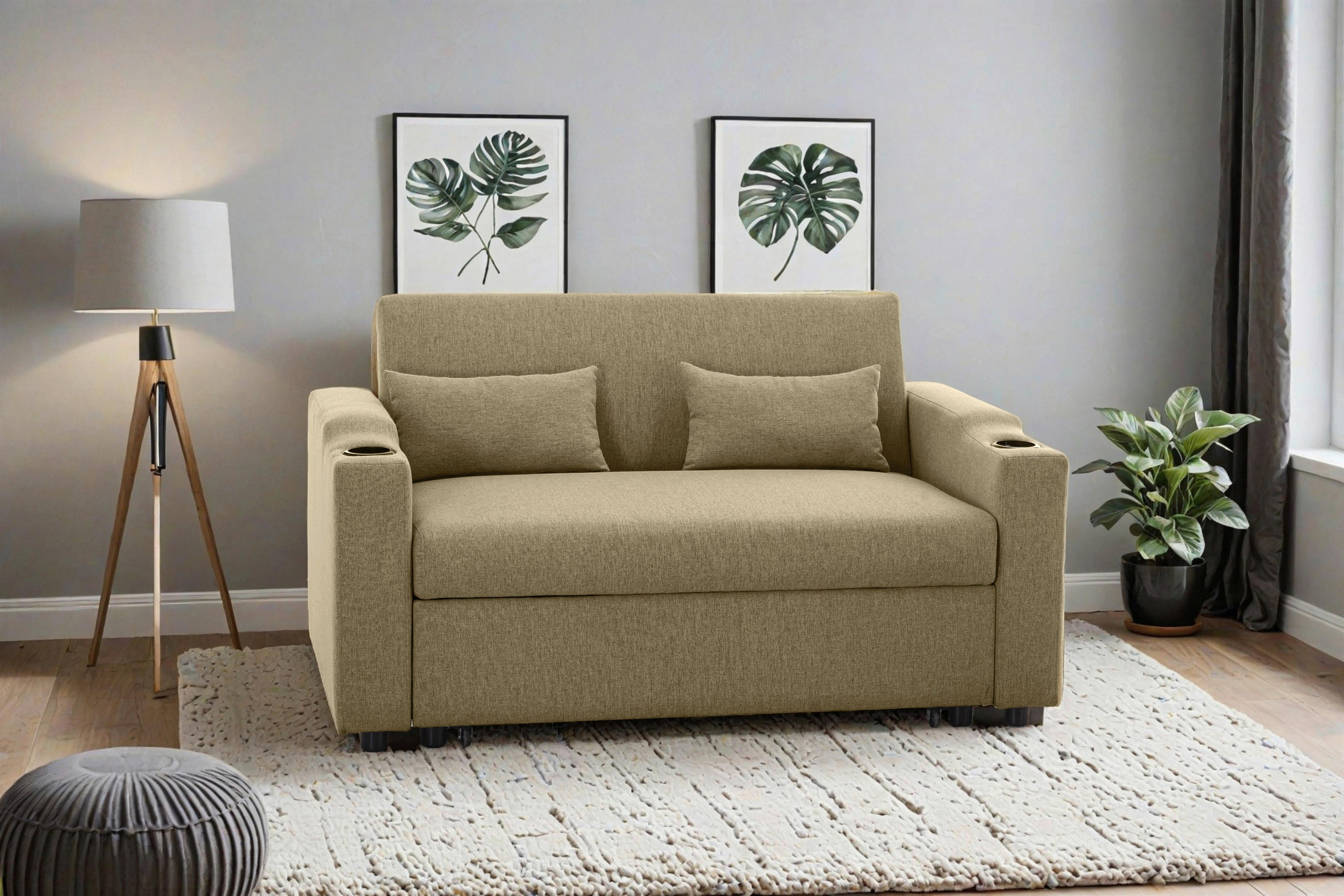 SCHLAFSOFA in Leinenoptik Khaki  - Khaki/Schwarz, Basics, Kunststoff/Textil (150/91/85cm) - P & B